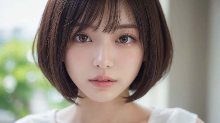 (Bob Cut Hair:1.2),(Wearing a blouse:1.2),1 girl,Japanese,28 years old,(Small breasts:1.3),(highest quality,masterpiece:1.3,超A high resolution,),(Ultra-detailed,Caustics),(Photorealistic:1.4,RAW shooting,)Ultra-Realistic Capture,Very detailed,High resolution 16K human skin close-up。 Natural skin texture、,Pores、、It needs to be detailed enough to be easily identifiable。 Skin should be even-toned and healthy looking。 Use natural light and colour, Sad expression, Looking at the camera, Perfect dynamic composition, Outdoor
