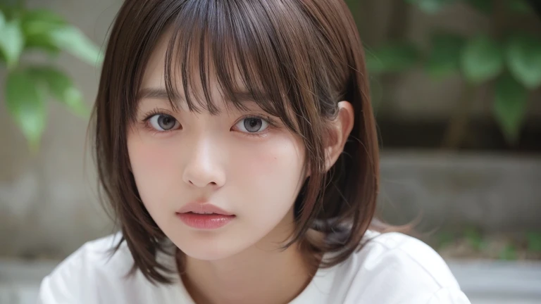 (long cut hair, bangs:1.2),(Wearing a blouse:1.2),1 girl,Japanese,28 years old,(Small breasts:1.3),(highest quality,masterpiece:1.3,超A high resolution,),(Ultra-detailed,Caustics),(Photorealistic:1.4,RAW shooting,)Ultra-Realistic Capture,Very detailed,High resolution 16K human skin close-up。 Natural skin texture、,Pores、、It needs to be detailed enough to be easily identifiable。 Skin should be even-toned and healthy looking。 Use natural light and colour, Sad expression, Looking at the camera, Perfect dynamic composition, Outdoor