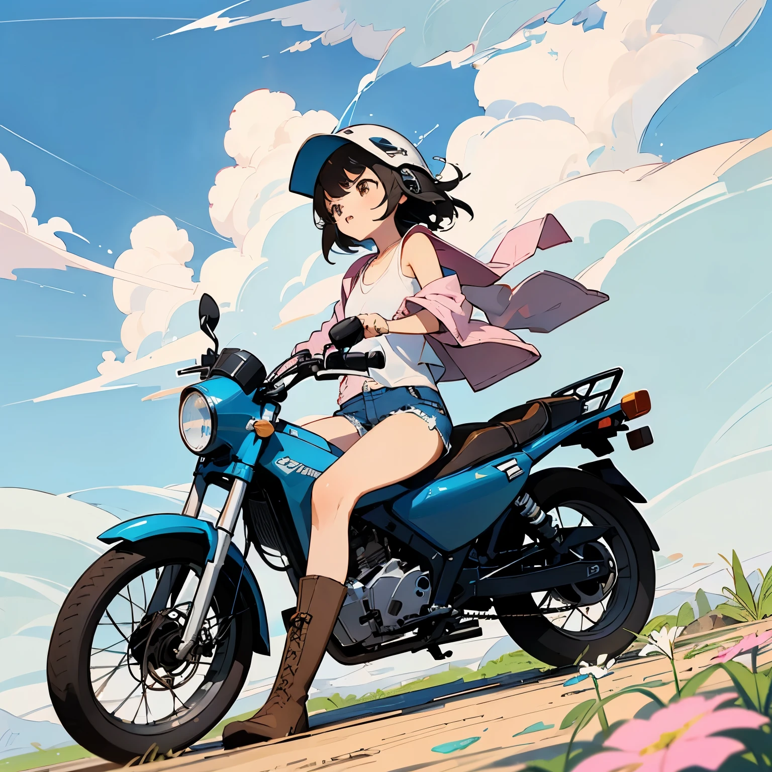 (Blue sky、White clouds floating、Early summer sky:1.5)