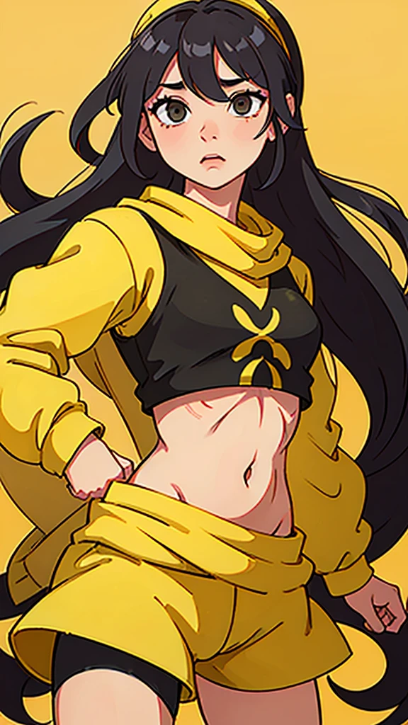Handsome ,Roleplaying、Small eyes、Long hair tied up、Fantasy style clothing、Yellow clothes、wearing a long yellow bandana、Black Hair、Abdominal muscles、Small size of clothes