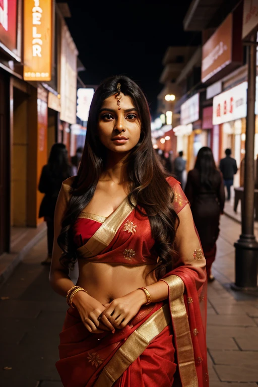 long_hair, Indian girl gorgeous, city girl, Indian city , saree, beautiful girl, shopping in the city, (masterpiece), best quality, high resolution, extremely detailed, cinematic lighting, beautiful face