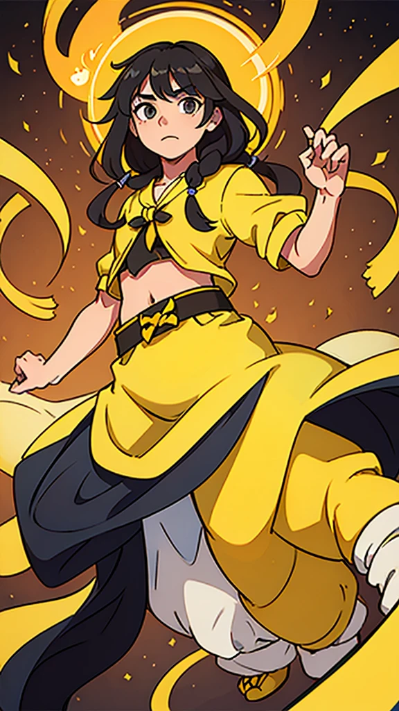 (Handsome) ,Roleplaying、Man with long hair、Man in fantasy style clothing、Man in Yellow、wearing a long yellow bandana、Black-haired man、belly button、Small size of clothes
