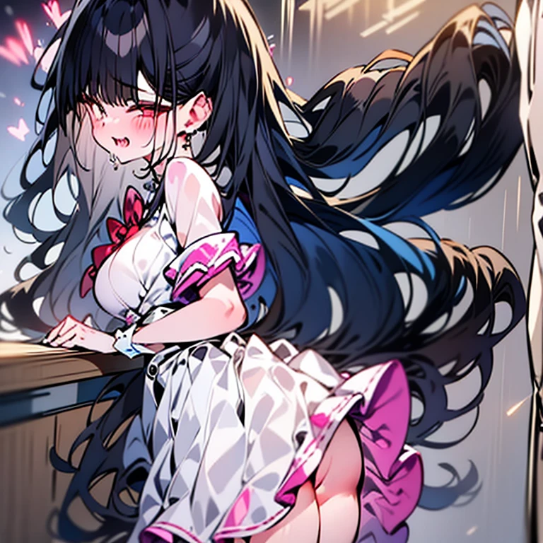 junior high school student, girl, silver, white skin,,broken clothes,middle size , in train,has been touched by 2 hands, skirt up, broken underwear, rape, orgasm, toro face, scared, crying, embarrassed,surronded by men,breasts on window,hentai,without clothes, nsfw, men are touching her breasts under her clothes, clothes are opened, skirt is held up by a man from her back,all bottoms are out