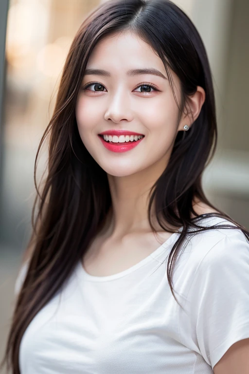 dressed, (photo realistic:1.4), (hyper realistic:1.4), (realistic:1.3),
(smoother lighting:1.05), (increase cinematic lighting quality:0.9), 32K,
1girl,20yo girl, realistic lighting, backlighting, light on face, ray trace, (brightening light:1.2), (Increase quality:1.4),
(best quality real texture skin:1.4), finely detailed eyes, finely detailed face,
(tired and sleepy and joy:0), (laugh:1.4), face closeup, t-shirts,
(Increase body line mood:1.1), (Increase skin texture beauty:1.1)