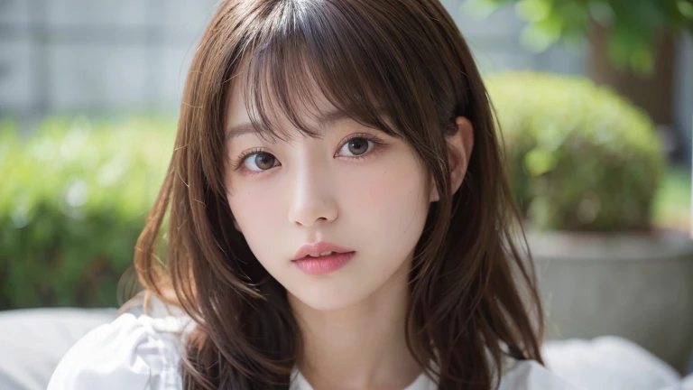 (Long Hair, Curly Hair, bangs:1.2),(Wearing a blouse:1.2),1 girl,Japanese,28 years old,(Small breasts:1.3),(highest quality,masterpiece:1.3,超A high resolution,),(Ultra-detailed,Caustics),(Photorealistic:1.4,RAW shooting,)Ultra-Realistic Capture,Very detailed,High resolution 16K human skin close-up。 Natural skin texture、,Pores、、It needs to be detailed enough to be easily identifiable。 Skin should be even-toned and healthy looking。 Use natural light and colour, Sad expression, Looking at the camera, Perfect dynamic composition, Outdoor
