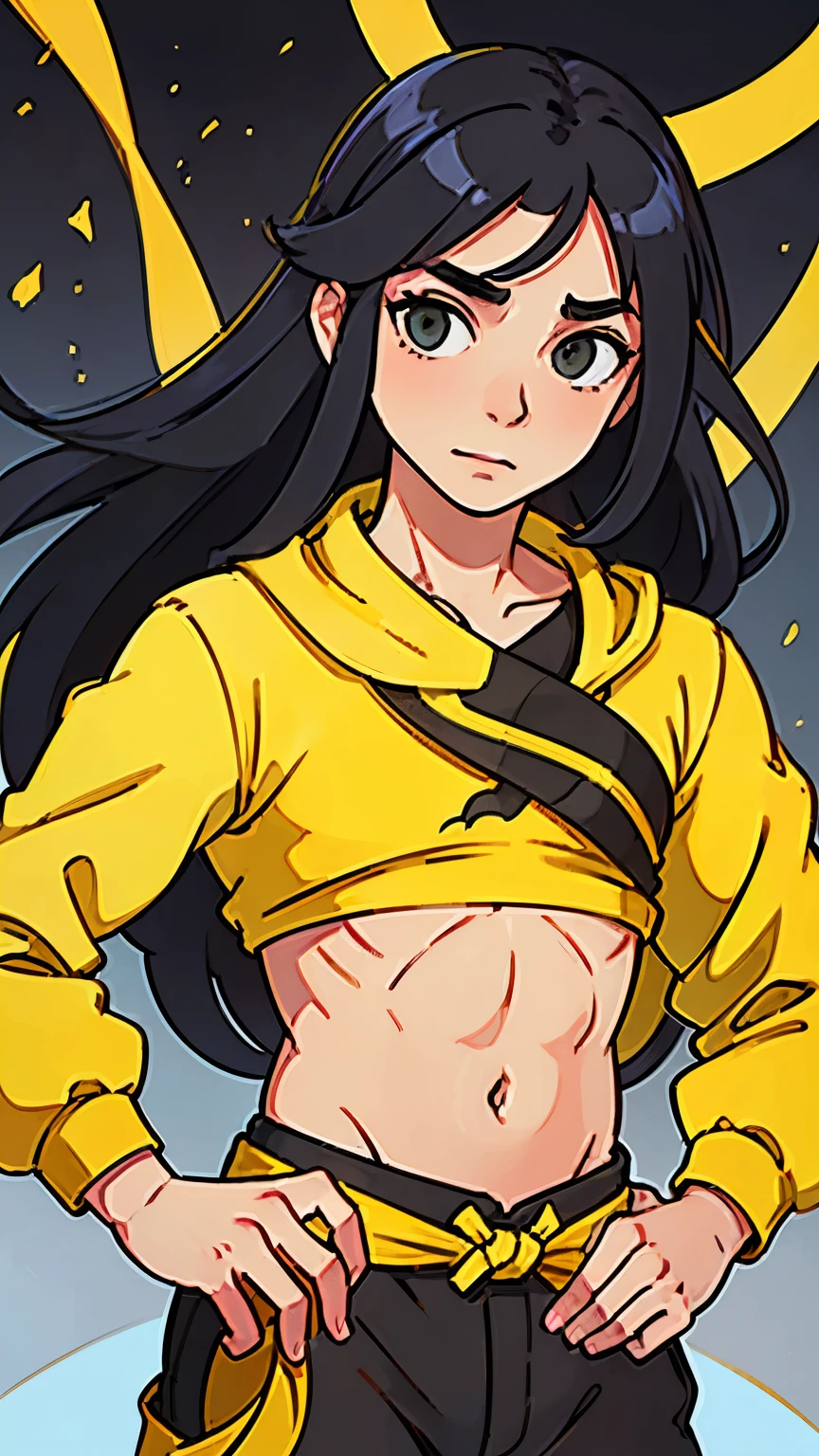 (Handsome) ,Roleplaying、Man with long hair、Man in fantasy style clothing、Man in Yellow、wearing a long yellow bandana、Black-haired man、belly button、Small size of clothes
