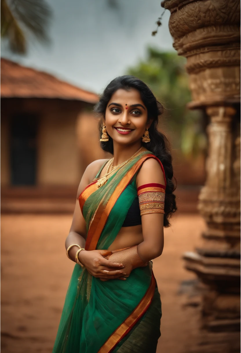 {Best quality}, {{Masterpiece}}, {A high resolution}, Original, Extremely detailed 8k wallpaper, 1girl, {An extremely delicate and beautiful}, A girl in Kerala saree loves Dosa，Fly in the sky