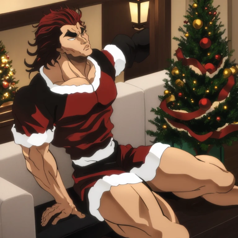 Yujiro Hanma decorating the Christmas tree　Santa
