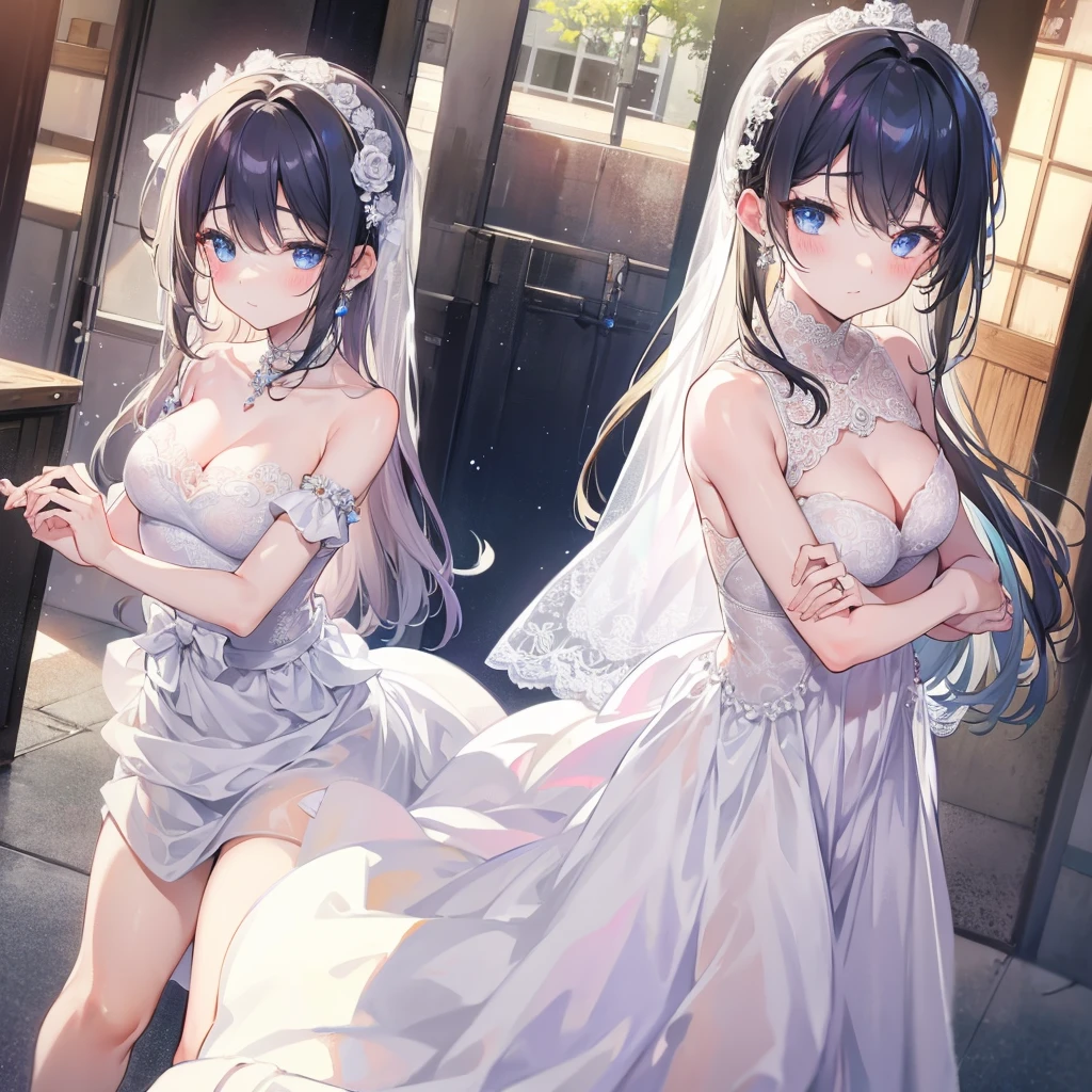 The boy put on a wedding dress