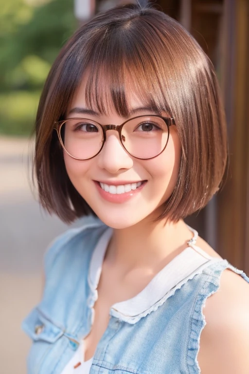 japanese girl,20s,short hair,brown hair,model,cute,smile,glasses