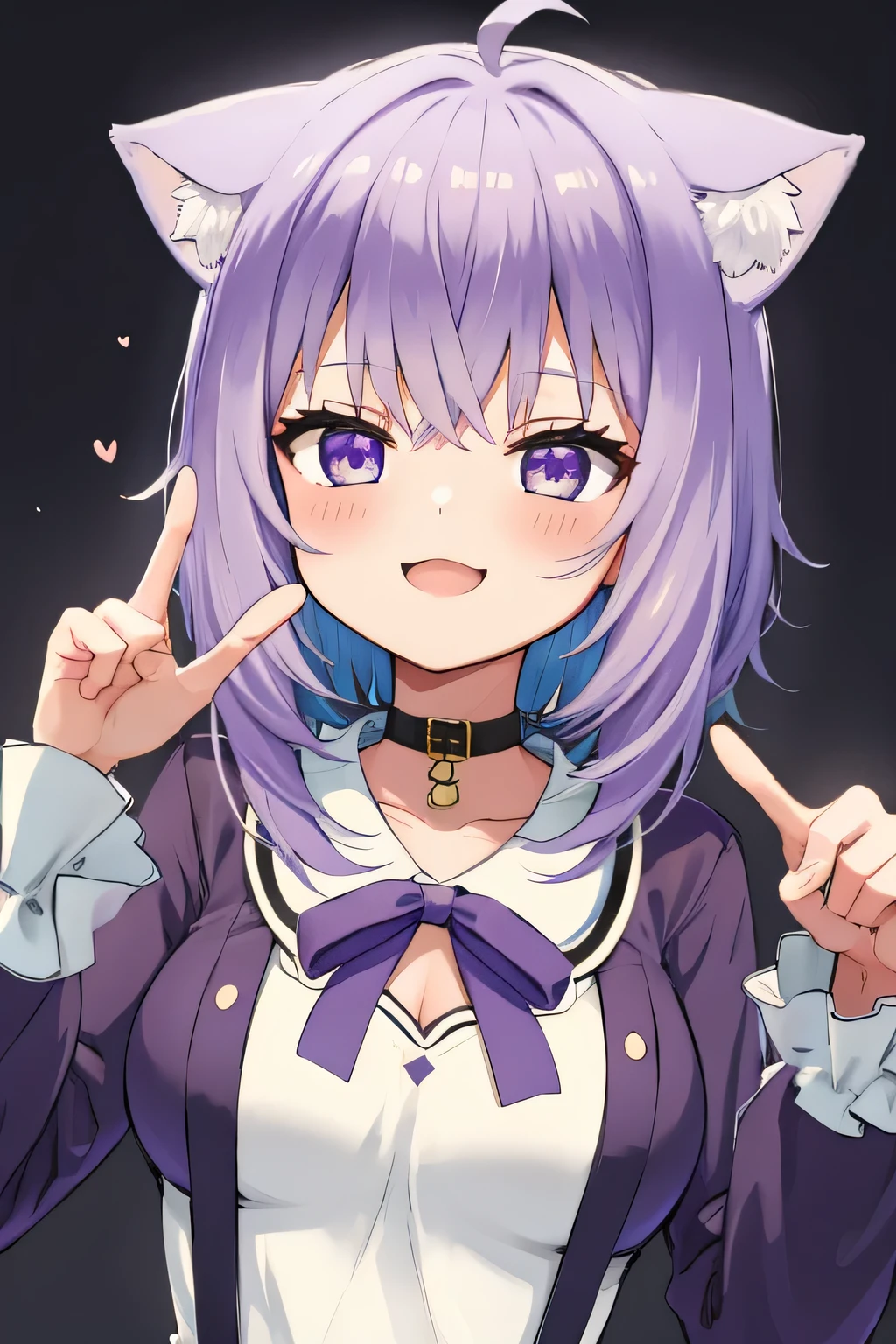 highest quality、smile、grassland、Cat ear、Purple Hair