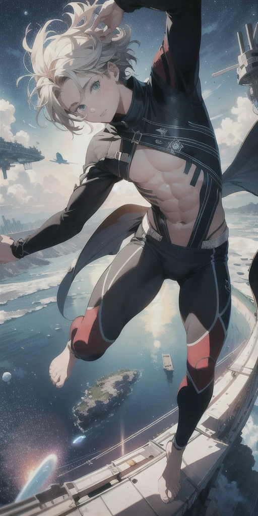 ridiculous resolution, high resolution, (masterpiece:1.4), super detailed, 1boy, seen from above, space, floating, --v 6