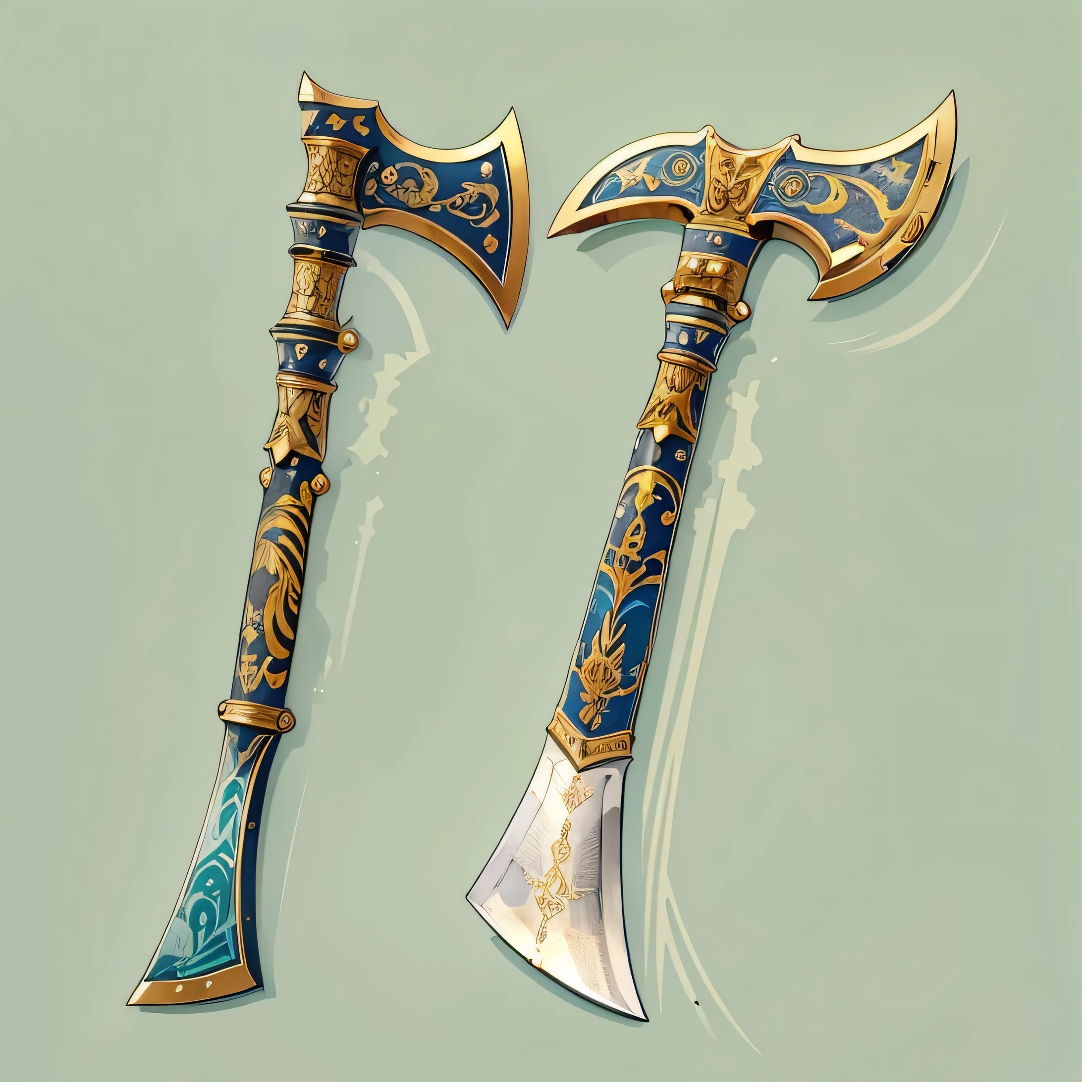 (((best quality))), (((masterpiece))), Weapons to be included in the Weapon Encyclopedia, axe, An ax with a big blade, oriental weapons, white background, Crisp Lines, Colorful colors,
