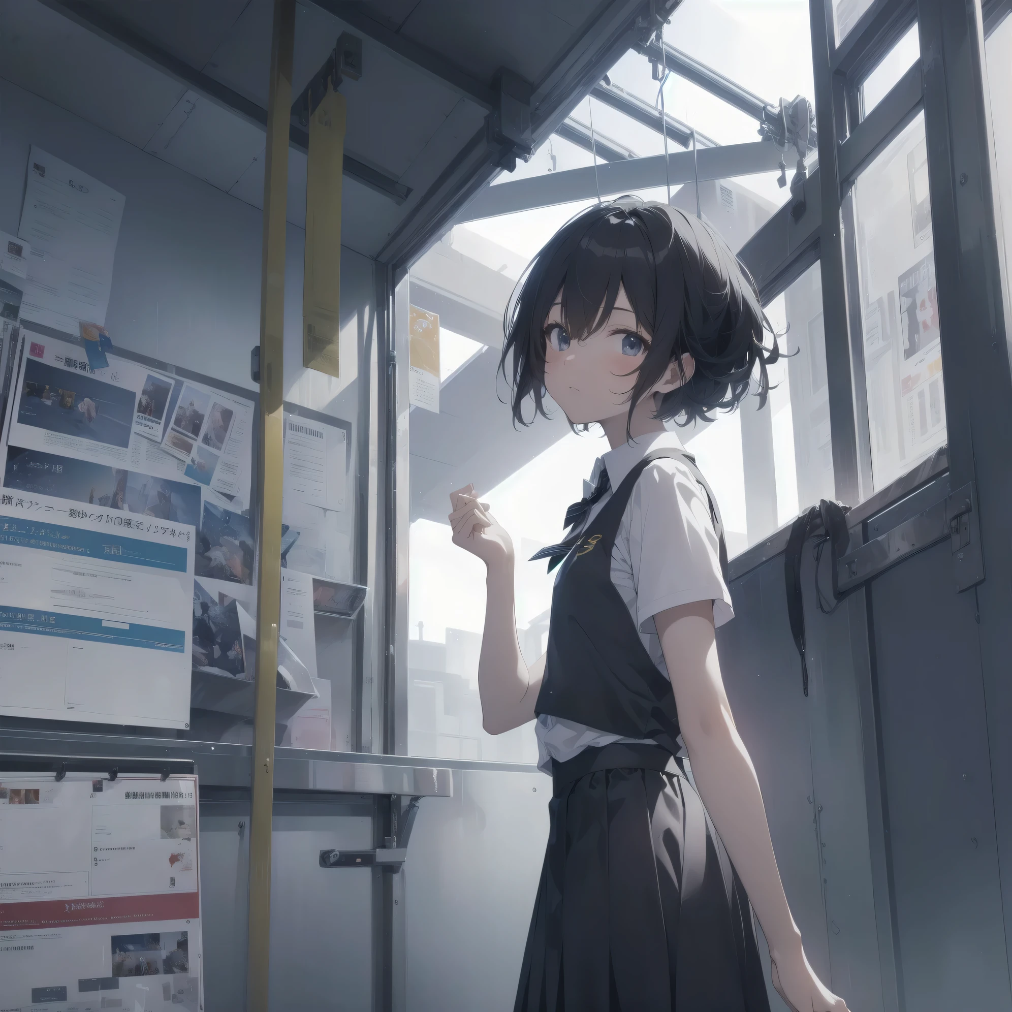 ultra-absurdres-Top quality by artist God, ultra-detailed, high resolution, anime moe artstyle, best anime 8k konachan wallpaper, pixiv contest winner, pool:2810, perfect anatomy,break, 1girl, (Please draw a girl walking sleepily to school alone. )break,(Solo,little female, 13-year-old:1.3),Full limbs, complete fingers,a junior high school student, (very short hair), short cut, flat chest, , small butt, small black eyes, beautiful detailed eyes, well-proportioned iris and pupils, expressive eyes, highres detailed hair, soft expression, school_uniform, bowtie, collared shirt. pleated skirt,(Detailed Lighting), (Detailed background), in the School commute route. break,super detailed skin, Best cinematic lighting powered by famous artist, 8k,beauty illustration,photoshop_(medium),very aesthetic,break,((artist:dd_(ijigendd) )), artist:bolze ,artist:oyari ashito ,artist:kantoku ,