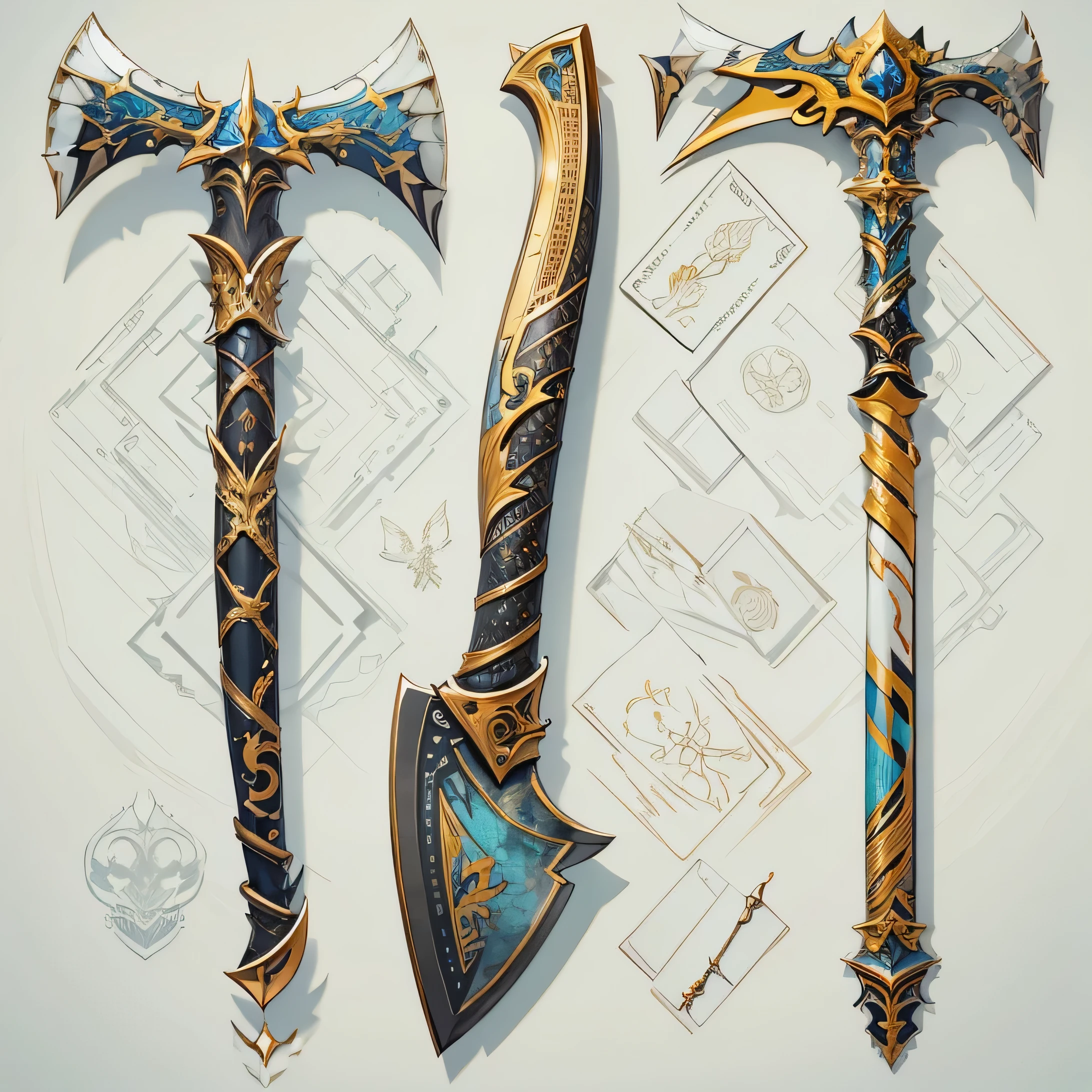 (((best quality))), (((masterpiece))), Weapons to be included in the Weapon Encyclopedia, axe, An ax with a big blade, european style weapons, white background, Crisp Lines, Colorful colors,