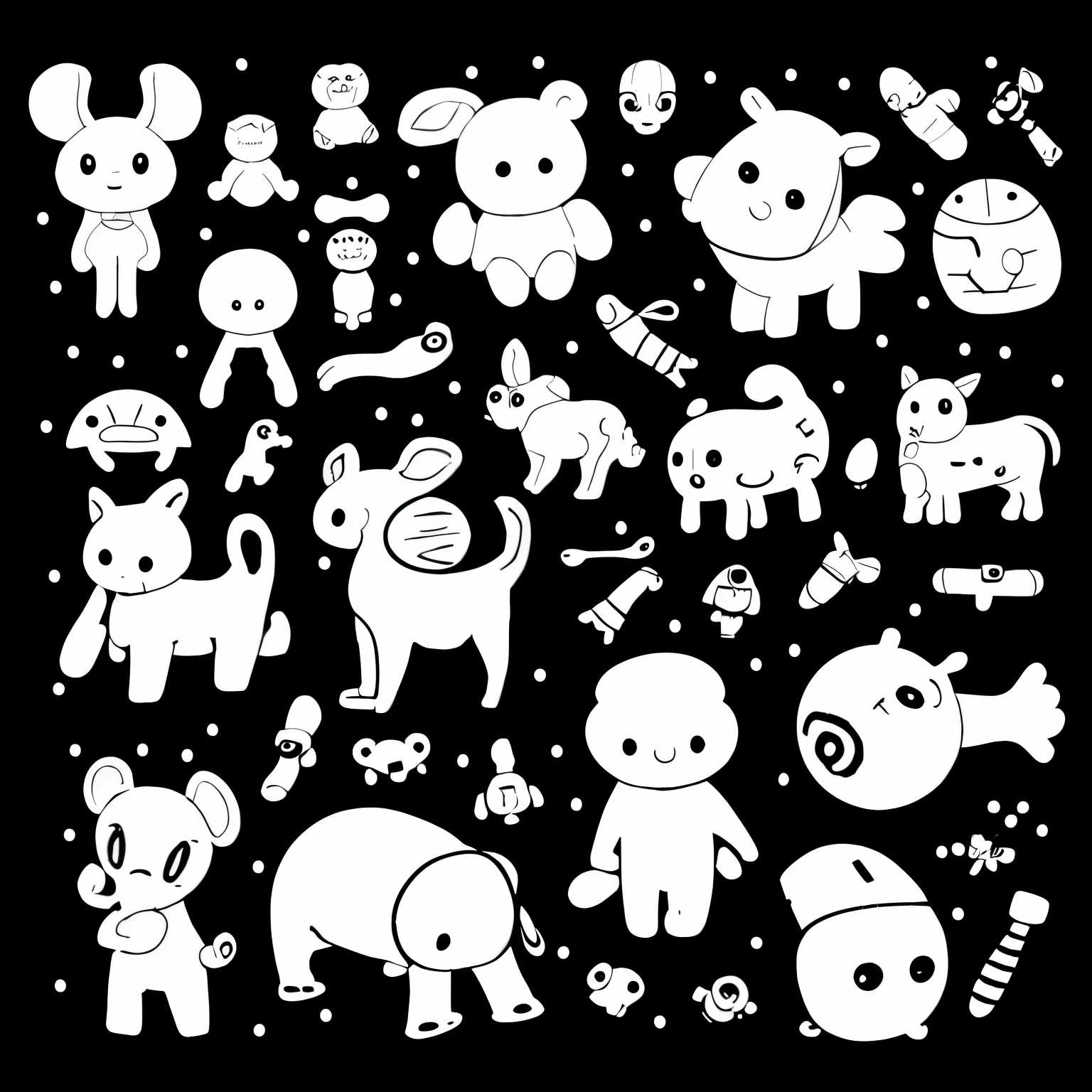 Illustrations of many baby toys in black、White background color