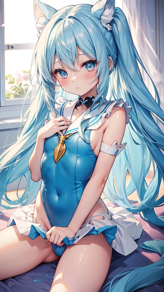 Light blue Long Hair On top of that Magical girl Sailor leotard beautiful girl thin Embarrassing blush erotic Sexual action