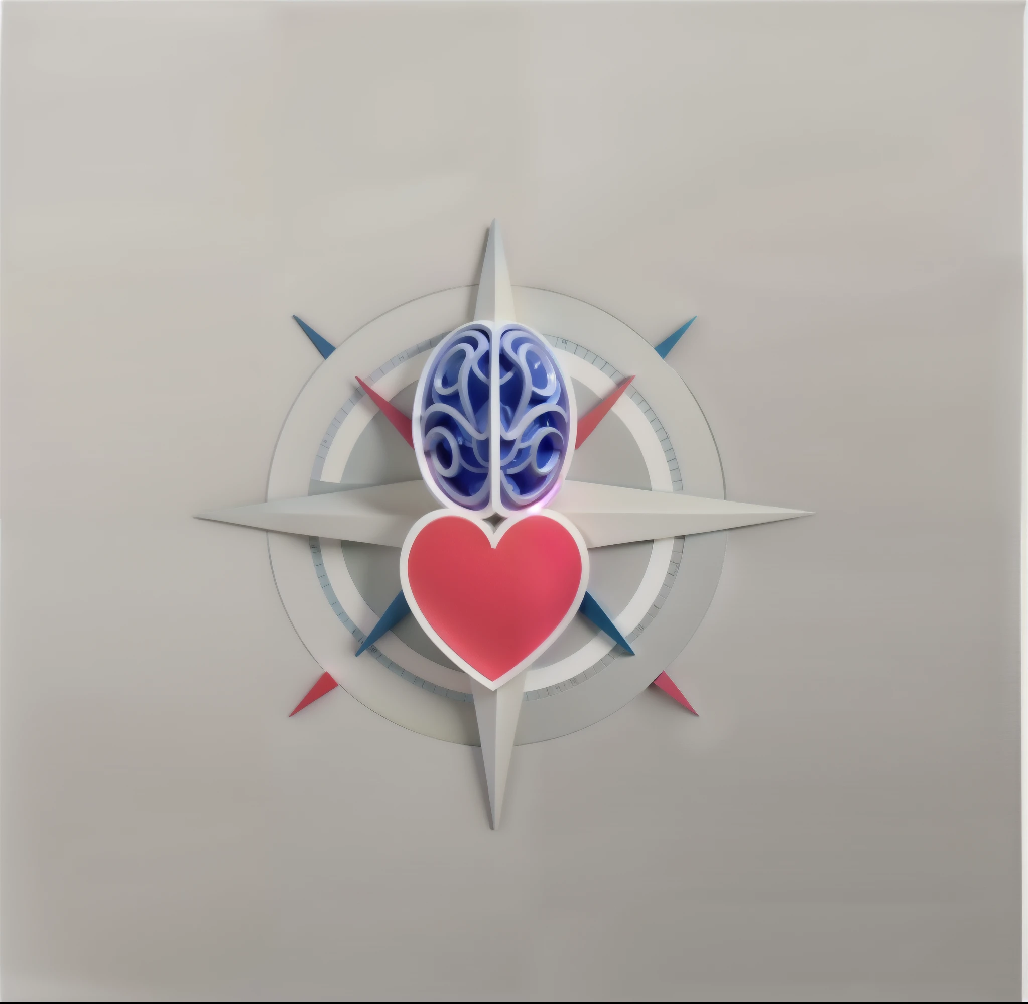 A logo for a company specializing in human resources where the elements are made up of a compass, in the center of this compass there is a drawing of a brain at the top next to the letter N which represents north and below, within the circle, a heart oriented towards the south of the compass the colors used are blue, red and black. a close up of a compass with heart and brain, mechanical heart in center, connected to heart machines, conscience projection, head is Centrado, Centrado in picture, Compass energy flowing, well Centrado, inside the irradiated connection, Neuroscience, complex emotion, video still, easy to understand, mente, Centrado, imagem de perfil, conscience. Logo of a company specializing in human resources where the elements are made up of a compass, in the center of this compass there is a drawing of a blue brain at the top next to the letter N which represents north and below, Inside the circle, a heart oriented towards the south of the compass the colors used are blue, vermelho e preto.