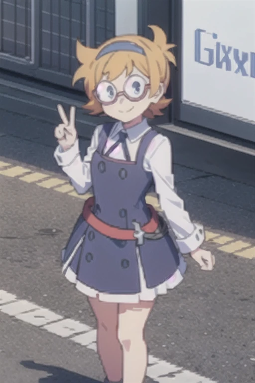 (((pixel-perfect, detail-perfect))), solo, 1girl, lotte jansson, luna nova , looking at viewer, smile, full body view, peace sign with fingers