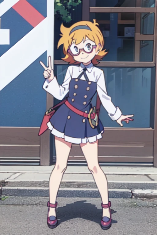 (((pixel-perfect, detail-perfect))), solo, 1girl, lotte jansson, luna nova , looking at viewer, smile, full body view, peace sign with fingers