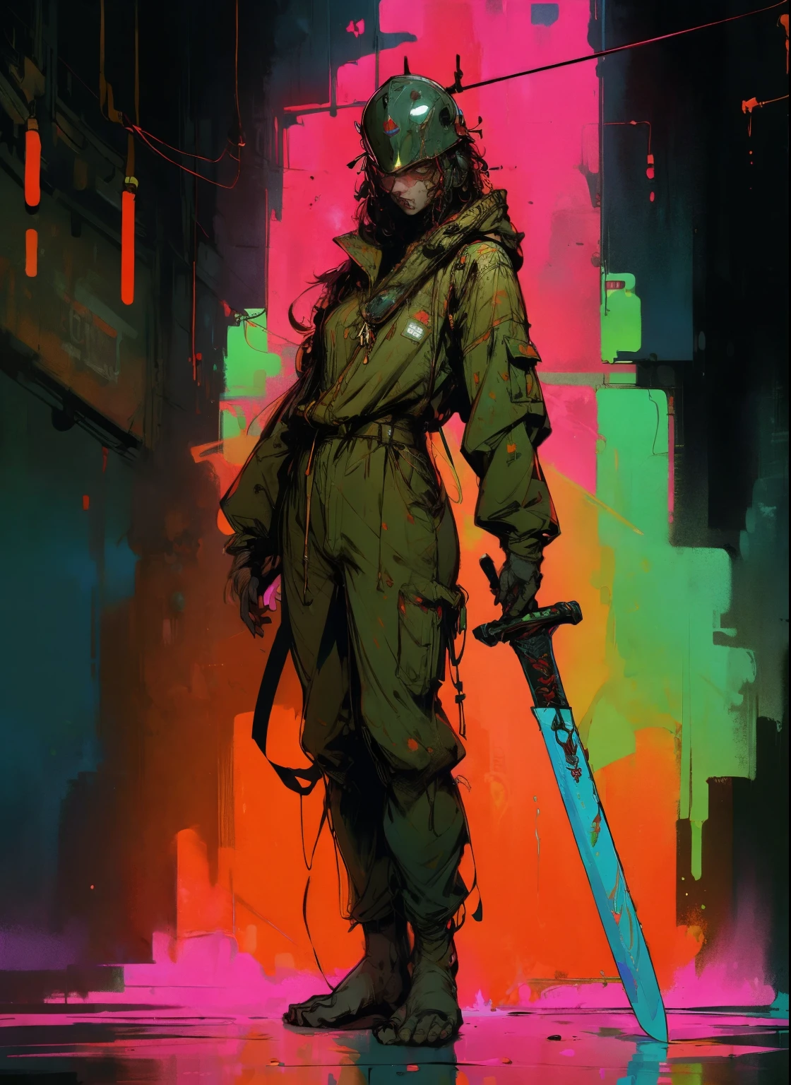 perfect proportions, anatomically correct, (head to toe: 2.0), (full body image: 2.0), solo, (Casshern: 1.6), extremely stylized, deviant art, masterpiece, highly detailed, detailed eyes, expressive detailed eyes, detailed pupils, futuristic, ((1950s scifi helmet)), ((pointy helmet)), Rubber Gloss, (flightsuit:1.4), big boots, entire body image, full body shot, nvinkpunk, professional photograph of alexander_skarsgard, tassles, large beads, (large tassels), cyberpunk, inkpunk, paint platter, ink splatter, (action pose:1.0), ((holding a sword))