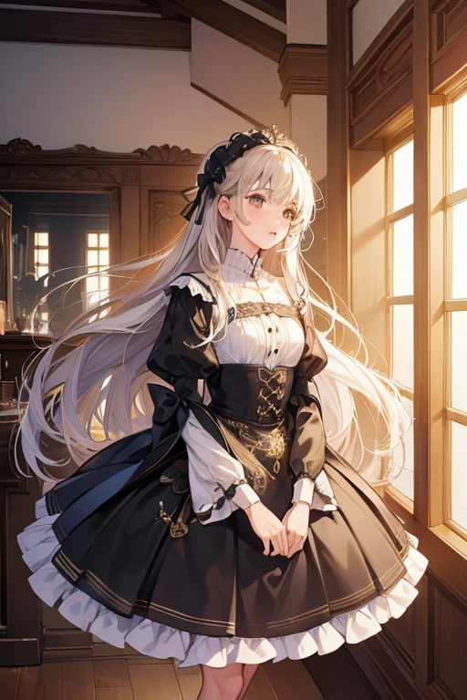 (Highly detailed CG:1.2), (masterpiece:1.2), (highest quality:1.2),,((Absurd)),View your viewers,whole body, ,(One girl),alone,(Long Hair),(Masayomu's Uniform),(White shirt short sleeve),(navy_Blue pleated skirt),(Long skirt),Dynamic Angle,Are standing,Dynamic pose,((Delicate facial features)),,