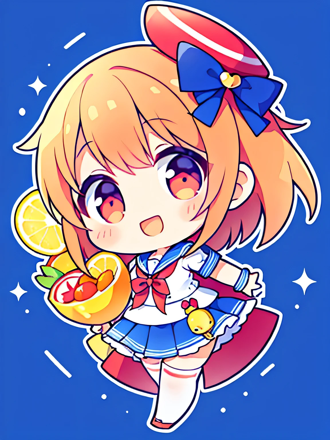 Chibi Girl, Sailor suit, Big smile,Fruit platter