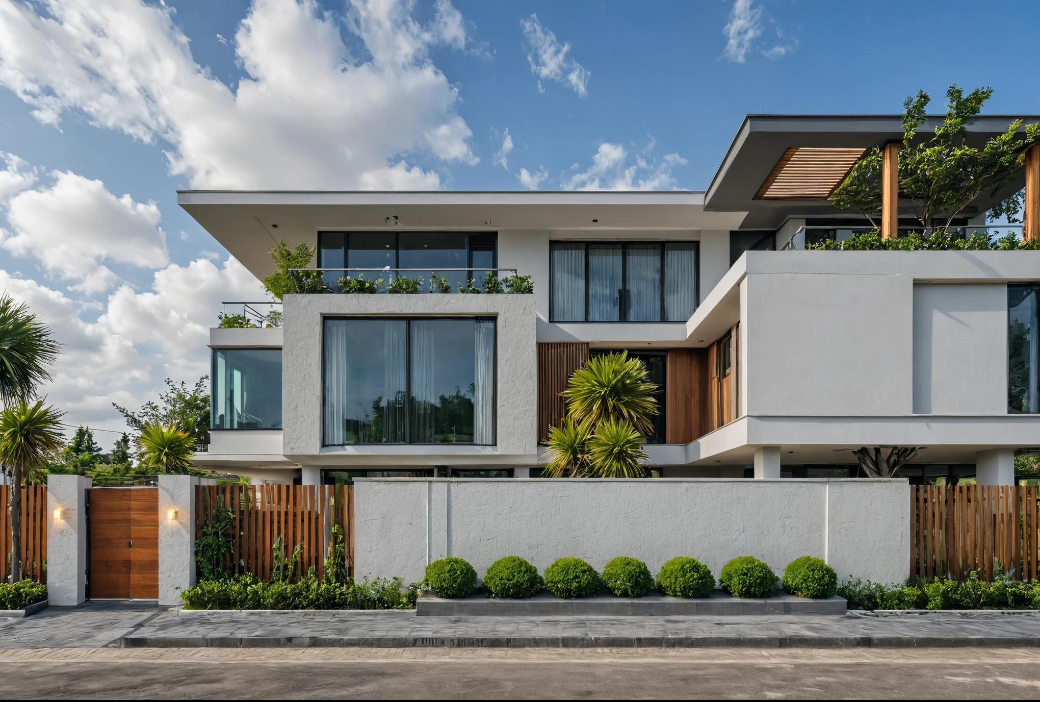 Masterpiece, high quality, best quality, authentic, super detail, outdoors, onestoreyvillaXL, aiaigroup, house style modern on the street ,stairs, white wall ,road,pavement, grass, trees, sky, cloud, (daylight:1.1)
