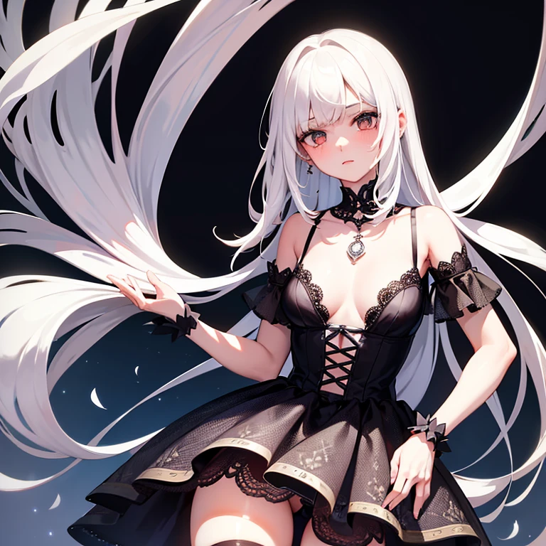 1girl, White spider, cabello rubio, vestido, horror \(tema\), oscuro,, Obra maestra, La mejor calidad, Altamente detallado