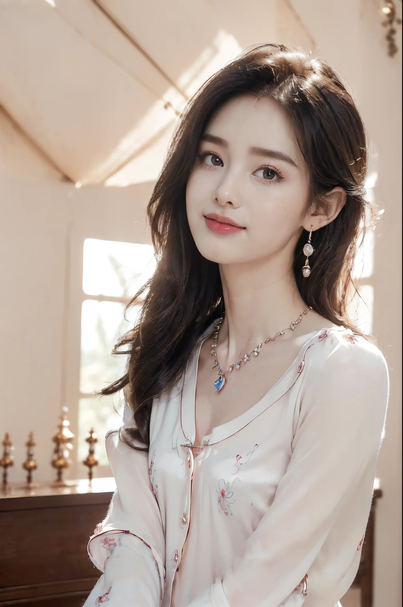 ((((8k))),((Extremely meticulous CG)) ,(wallpaper),16k,((Extremely refined and beautiful)),(((Masterpiece))),(((best qualtiy))),(((Ultra High Resolution))),beautiful light up,realistic shaded,(Smooth and flawless fair skin:1.5),(pale skin:1.3),Extremely exquisite facial details,(perfect body:1.1),(ultra-detailed:1.2),(30-year-old mother and 2-year-old daughter:1.5),(small head:1.2),(small face:1.2),(baby face:1.3),(Exquisite makeup:1.2),(small breasts:1.2),(flat chests:1.2),(slim,thin),(happy:1.2),(laughing:1.2),(earrings:1.2),(crystal necklace:1.3),(collar:1.3),(pajama shirt:1.5),(sleeves:1.3),(day scene:1.5),(indoor:1.2),(in the living room:1.5),(detailed background:1.5),(standing:1.3),(arms behind back:1.3),(upper body:1.3),(from front:1.3)