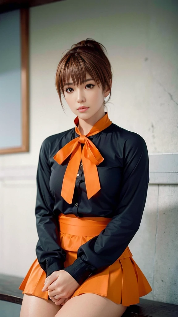 Kasumi, light brown eyes, (best quality,ultra-detailed),(Realistic:1.37), beautiful and detailed face, Ultra-realistic texture, delicate face, athletic body, vivid colors. High definition, 8k. athletic body.