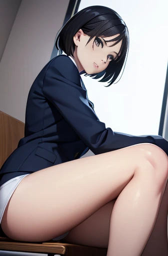 (unity 8k wallpape),(best quality),(high resolution),(ultra-detailed),(perfect anatomy),(beautiful detailed eyes),japanese mature,Beauty,slender,50yo,house wife,black hair,middlehair,policewoman,Navy blue uniform,mini skirt,White panties,cameltoe,(panty shot),Sitting in a chair,(Legs slightly apart),Woman looking down at me,Glaring at me,Looks uncomfortable,BREAK,Office at night,Alone,Looking up from a low angle,(Women&#39;s panties in front of me),(Open your legs in front of my face),