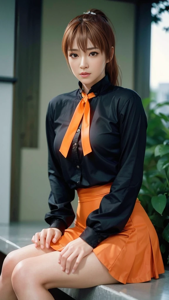 Kasumi, light brown eyes, (best quality,ultra-detailed),(Realistic:1.37), beautiful and detailed face, Ultra-realistic texture, delicate face, athletic body, vivid colors. High definition, 8k. athletic body.