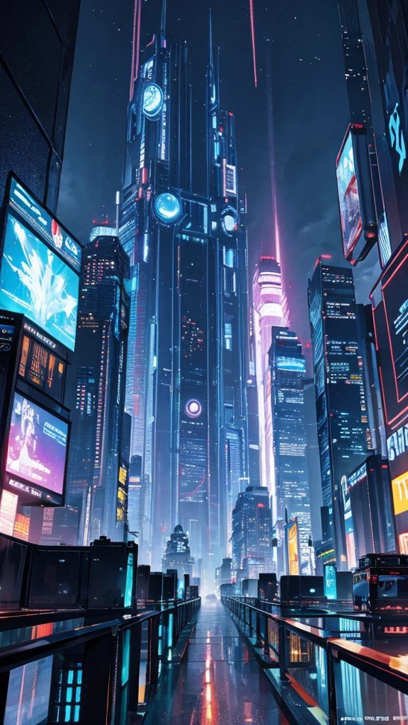 Sci-fi style metropolis at night、cyber punk、Beautiful night view