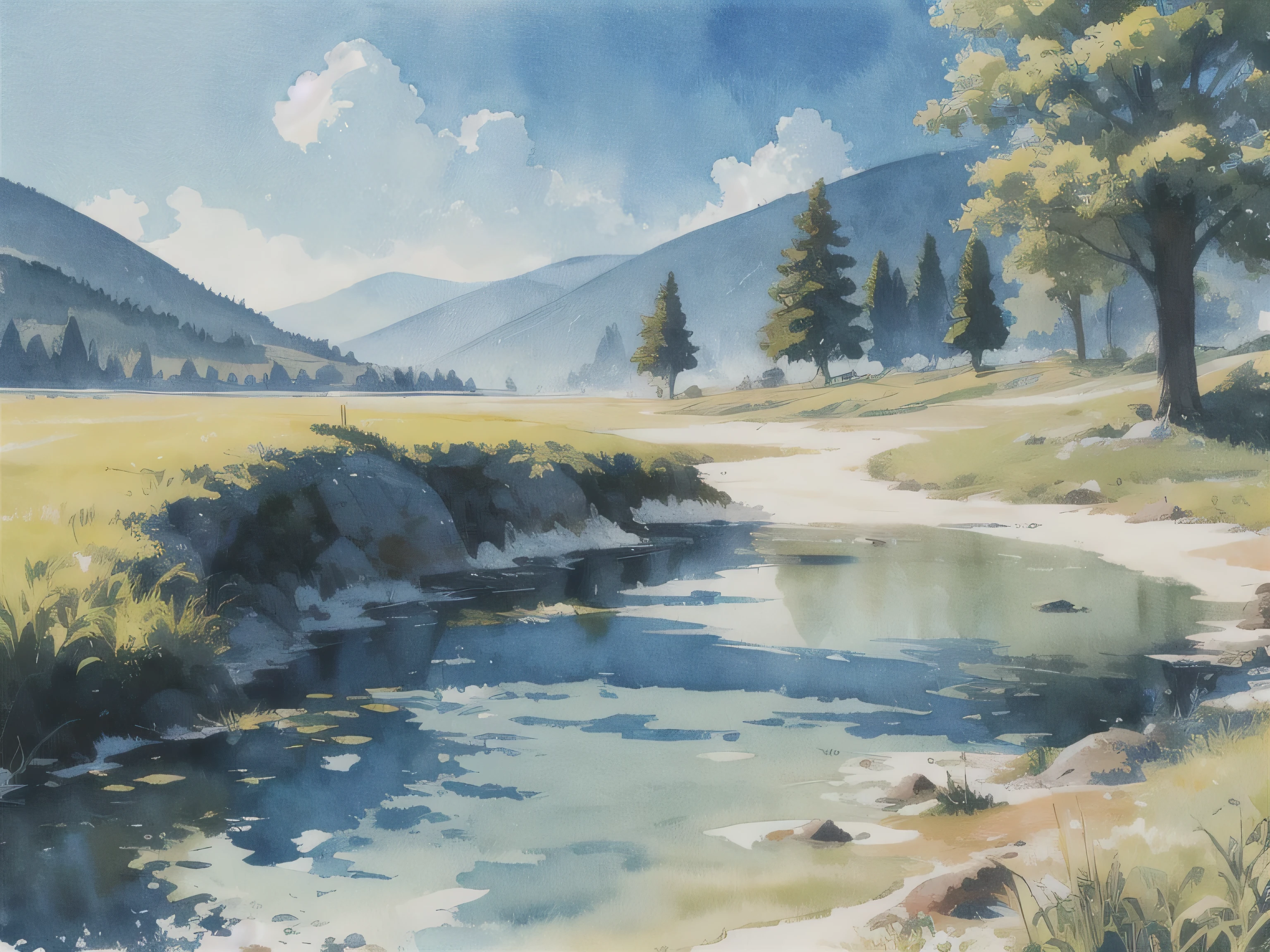 Watercolor illustration,landscape,bright colors