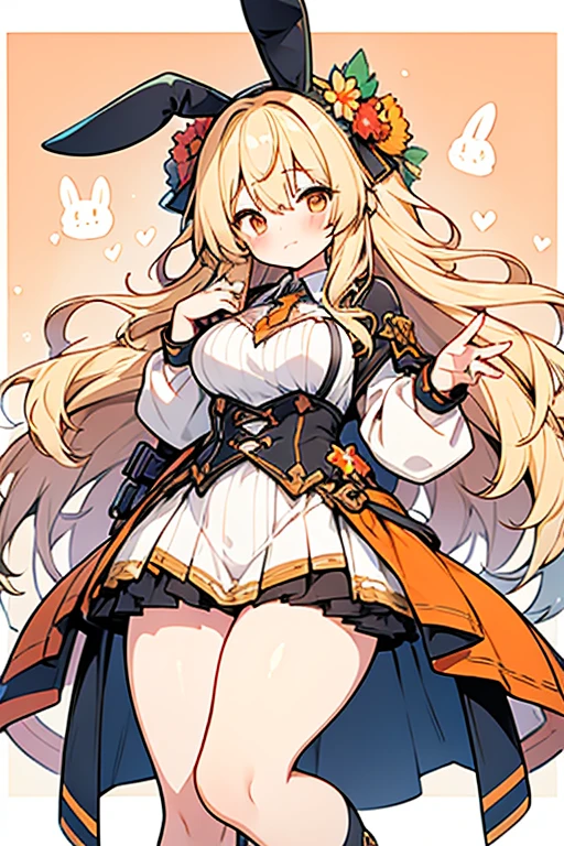 girl、high school student、Blonde、Hair that flies around、long hair、Orange eyes、Thick thighs、((G-Cup))、Make your breasts bigger、unconfident、Blushing((highest quality))、Anime Style、Emphasize the chest、Pole、Bunny Costume、High leg、Rabbit Pose