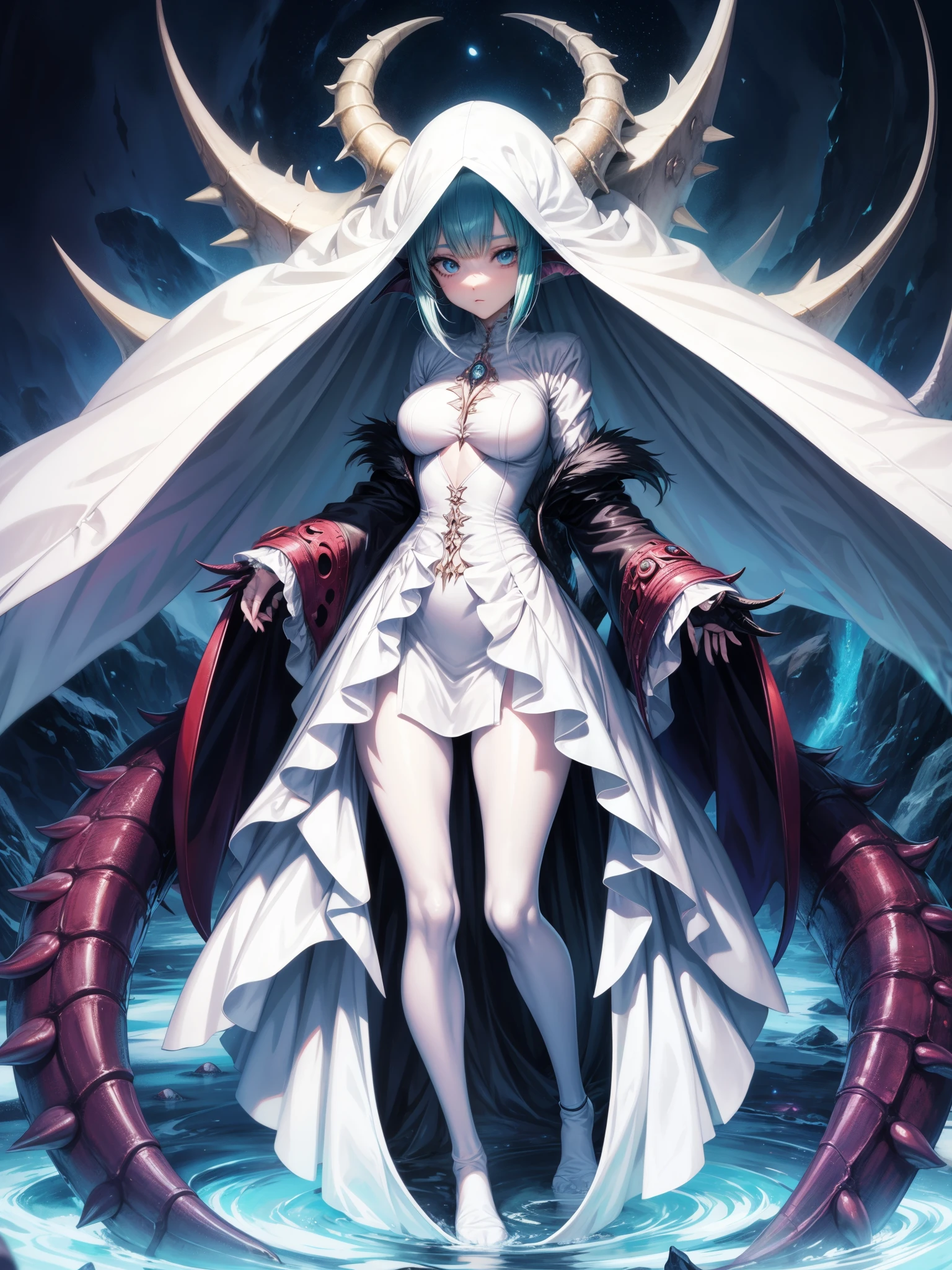 Close up of anime monster Girl, monster Girl, white coat, anime character. full body art, lovecraft&#39;Secretary from another world, hot reptilian humanoid woman, monster Girl, Lucio as a woman