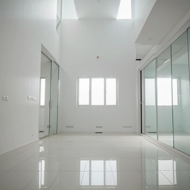 House 2 floors with white wall, glass facade