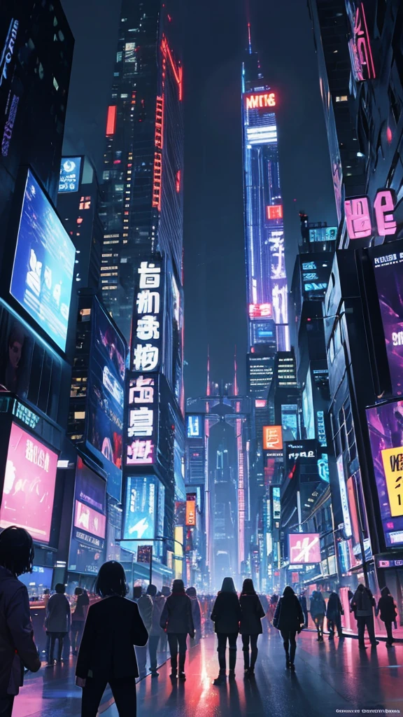 Sci-fi style metropolis at night、cyber punk、Beautiful night view、The streets are crowded with people