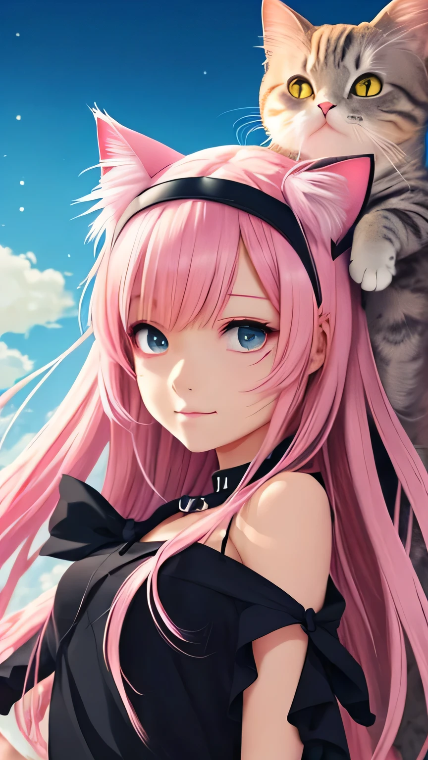 There is a woman with pink hair and cat ears., Very beautiful cute cat girl, Charming cat girl, Real life anime girls, Ultra realistic anime, beautiful Anime cat girl, Anime cat girl, Beautiful young cat girl, Very Beautiful Anime Cat Girl, Surreal , Enchanting anime girl, cute Anime cat girl, Cat ears anime girl、Only the face