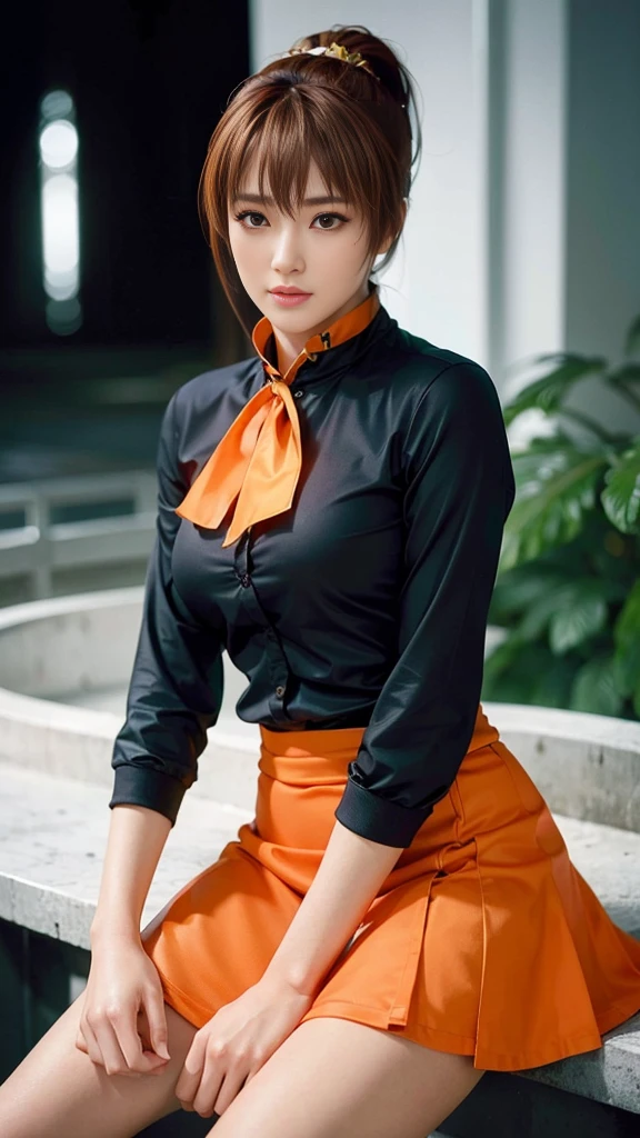 Kasumi, light brown eyes, (best quality,ultra-detailed),(Realistic:1.37), beautiful and detailed face, Ultra-realistic texture, delicate face, athletic body, vivid colors. High definition, 8k. athletic body.