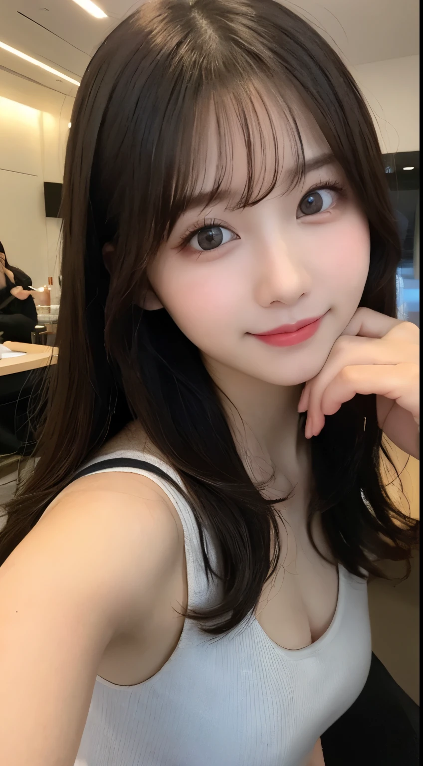 Tabletop, highest quality, shape, Very detailed, finely, High resolution, 8k wallpaper, 完璧なダイナミックな構shape, Beautiful and detailed,ランダムなcute髪,,Natural color lip, Bold sexy pose,smile、20-year-old girl、cute、Looking at the camera,Always blur the background,Perfect and beautiful face,Slim face and figure,Big eyes、Putting on gal makeup,Small face,Shooting from below、smile,Blurred Background,Elegant feminine face、Cyberpunk Fashion、smile、Change pose randomly、Randomly change the shooting angle and position