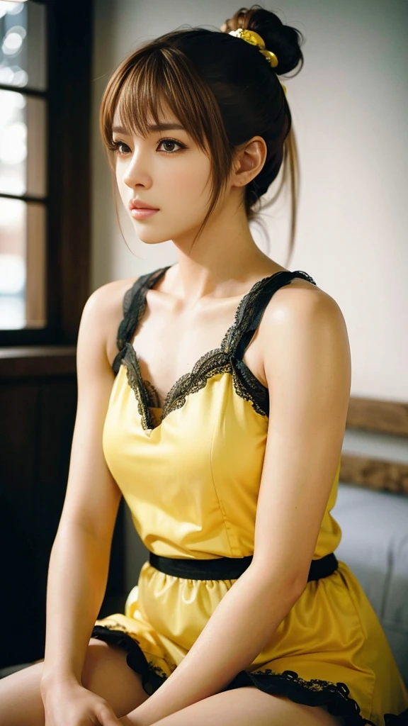 Kasumi, light brown eyes, (best quality,ultra-detailed),(Realistic:1.37), beautiful and detailed face, Ultra-realistic texture, delicate face, athletic body, vivid colors. High definition, 8k. athletic body.