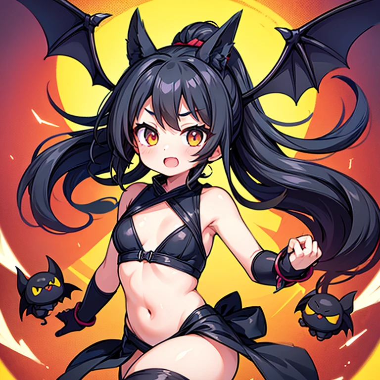 masterpiece、Girl personified a bat、Black-haired、Ninja Style、Bat Wings、Super Sonic、cute