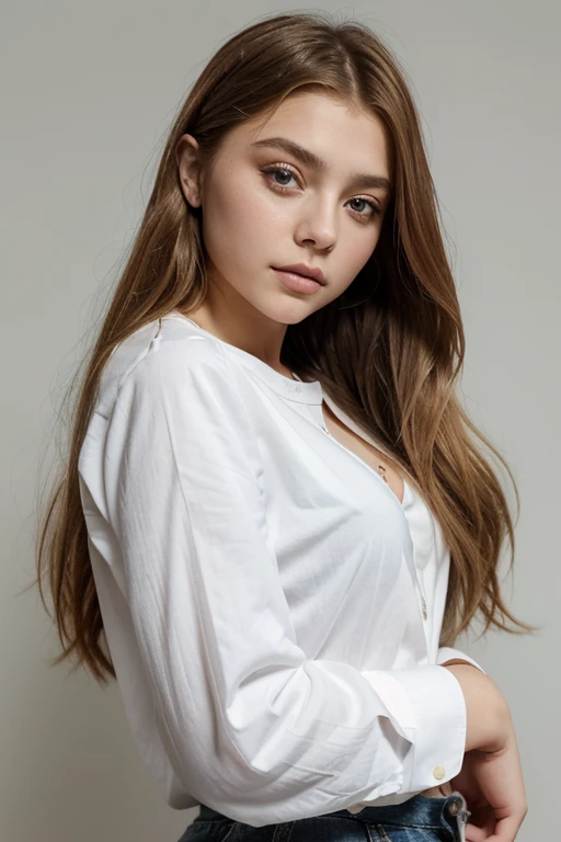 Arafed woman with long hair and white shirt poses for a photo, Chloë Grace Moretz, Foto einer jungen Frau, Portrait of Sophie Mudd, Sydney Hanson, high quality portrait, Chloe Grace Moretz, good young girl, Valentina Stir, a beautiful teenage girl, a beautiful young woman, Nette junge Frau, Sydney Sweeney