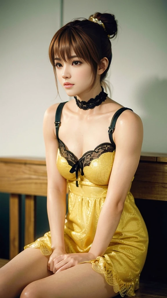 Kasumi, light brown eyes, (best quality,ultra-detailed),(Realistic:1.37), beautiful and detailed face, Ultra-realistic texture, delicate face, athletic body, vivid colors. High definition, 8k. athletic body.