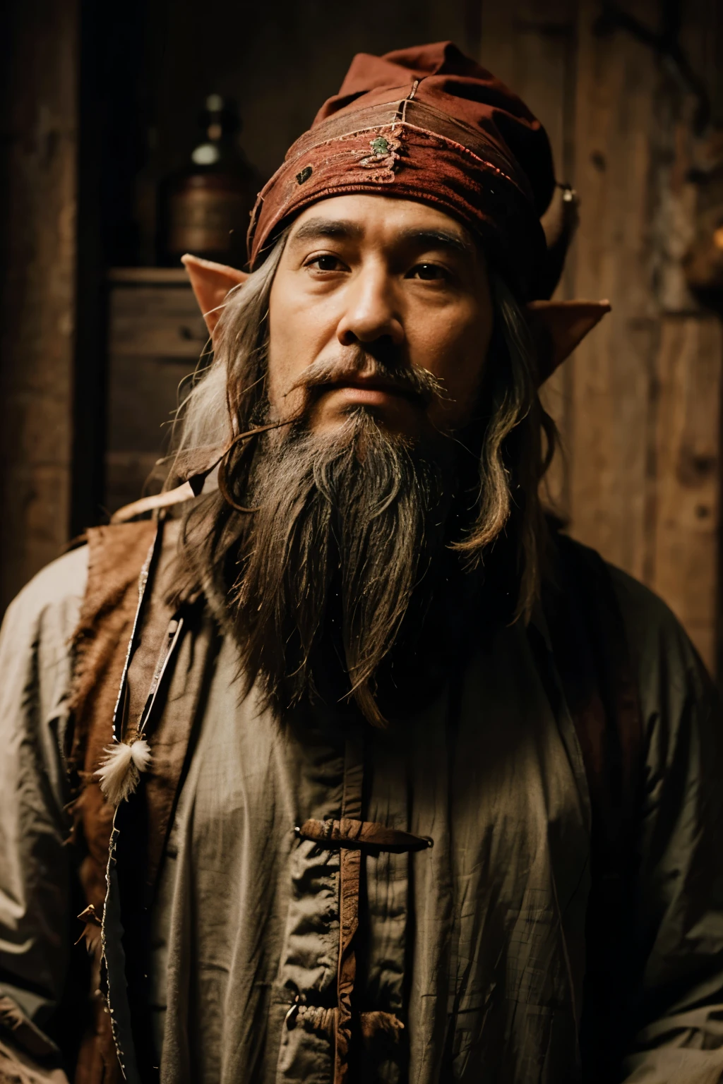 Old wizard elf with a foo manchu beard