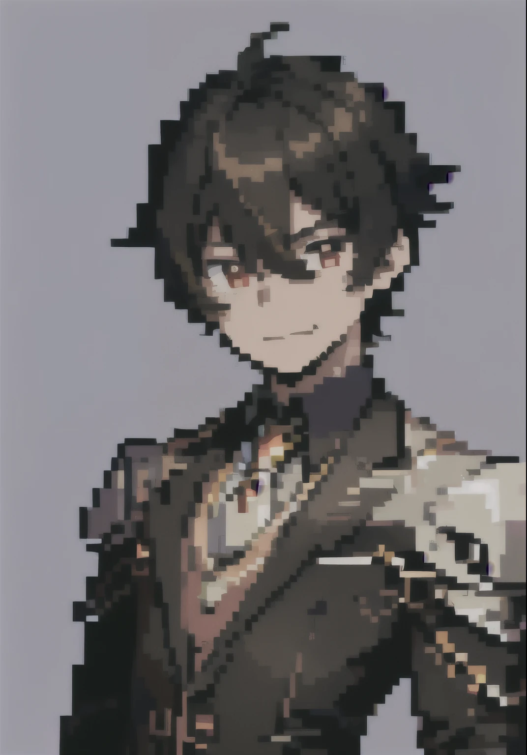 pixai, hombre,sonrisa, Ojos cerrados, Pelo largo negro, traje elegante color negro, Brillantina,
cuerpo completo, pixel