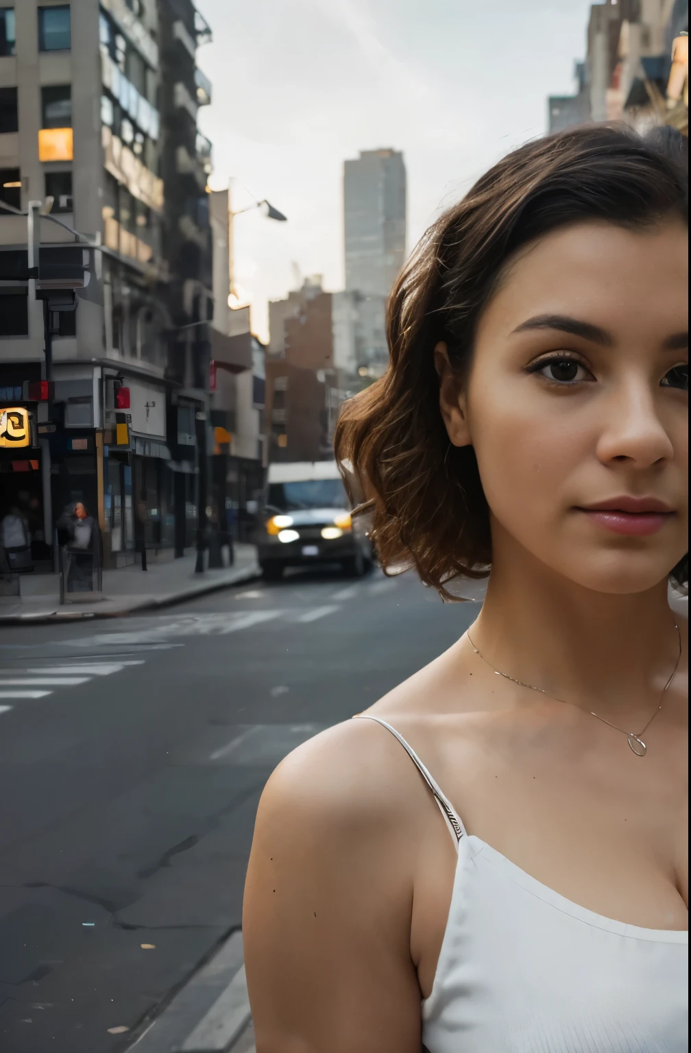 (best quality,4k,8k,highres,masterpiece:1.2),ultra-detailed,(realistic,photorealistic,photo-realistic:1.37),portrait,Colombian lady,Ella Parnell lookalike,burgundy curly hair,sexy work clothes,cement mixer truck,New York City,professional,street scene,colorful,HDR,studio lighting,sharp focus,vivid colors,lively atmosphere,lots of details,urban setting,modern cityscape,daytime,energetic,confident expression,posing confidently,city hustle and bustle,sophisticated,stylish,dynamic perspective,glowing lights,crisp shadows,striking composition,compositionally balanced,business district,elegant,city lifestyle,urban exploration