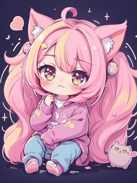 コンピューターデスクに座っているCat ears anime girl，He has a cat on his head, cute Anime cat girl, Cat ears anime girl, beautiful Anime cat girl, Anime cat girl, Cute Anime girl, Very Beautiful Anime Cat Girl, Very beautiful cute cat girl, Cute Anime style, Anime Style 4K, Nice art style, Cute Anime, Splash art anime 